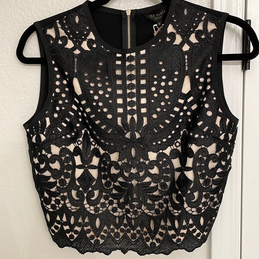 Ted Baker Black Lace Crop Top Sz4 NWT